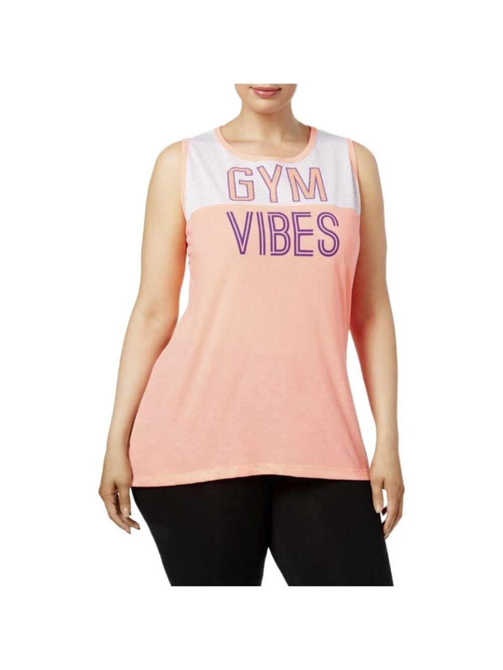 Material Girl Womens Plus Gym Vibes Open Back Slogan Tank Top